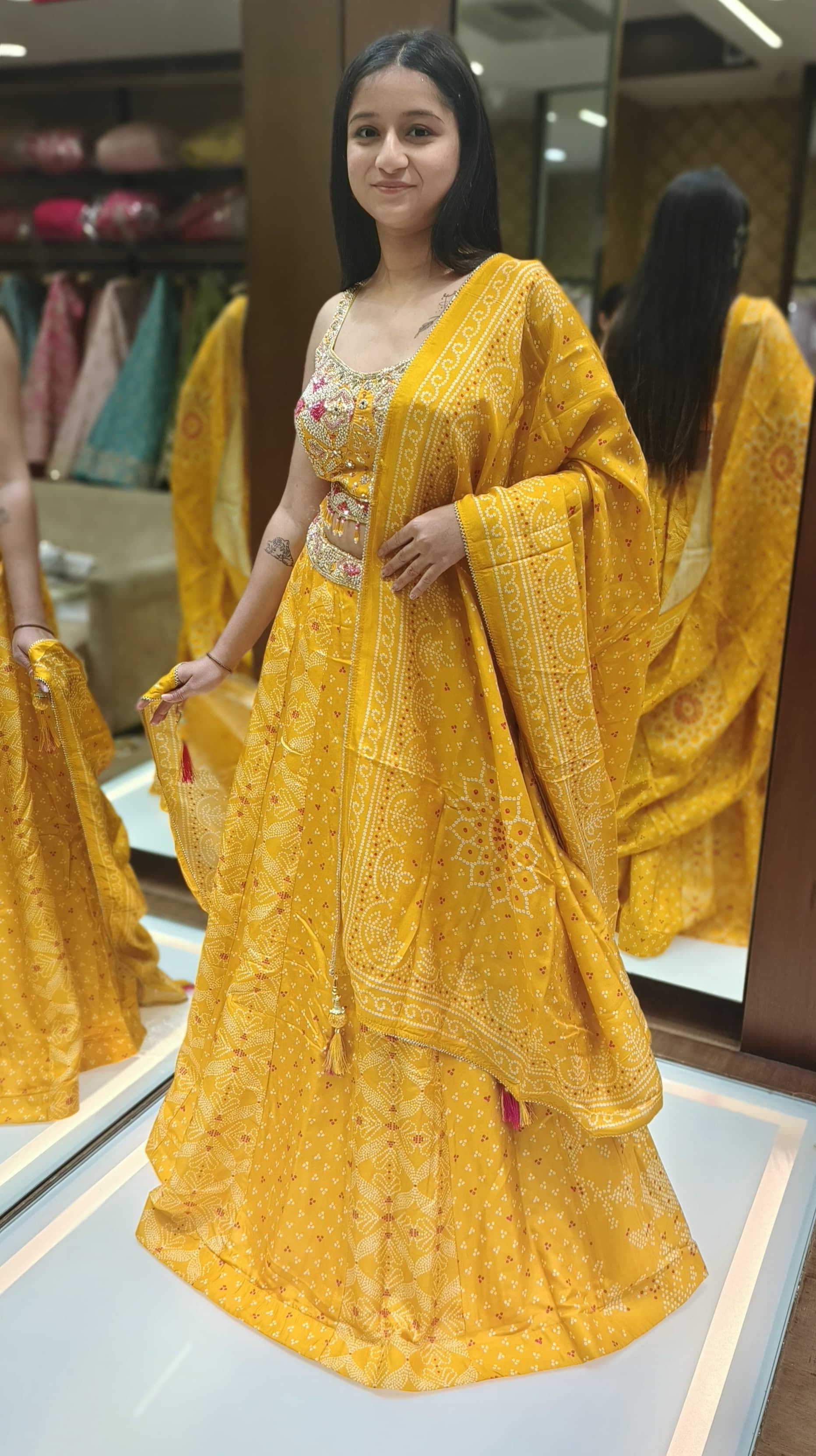 Yellow Color Silk Bandhani Print Lehenga Choli